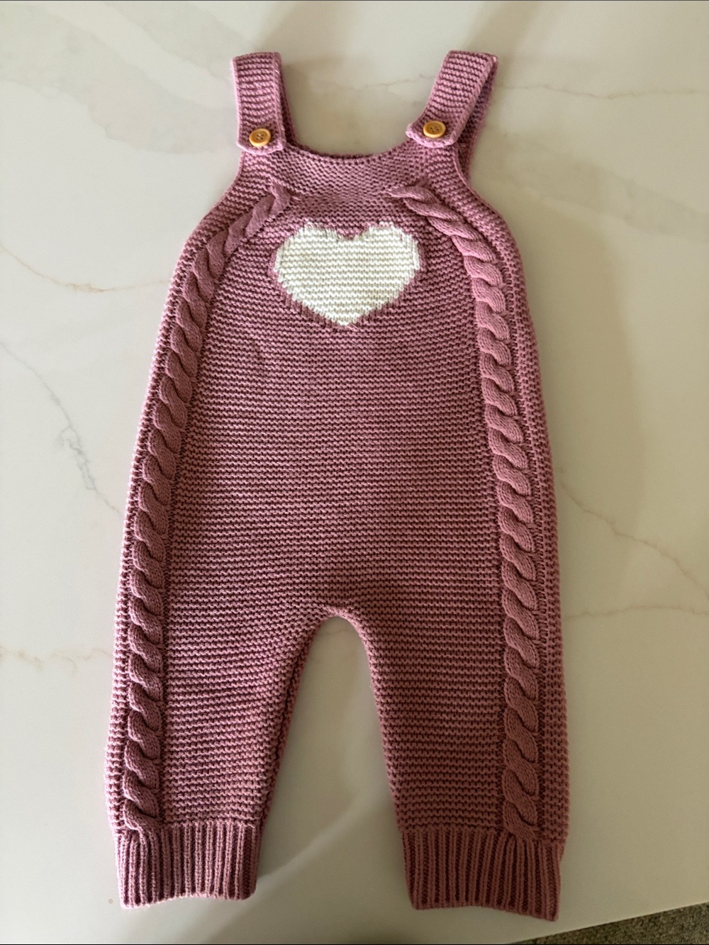 Girls' Dusty Pink Knit Heart Overalls - Unbranded